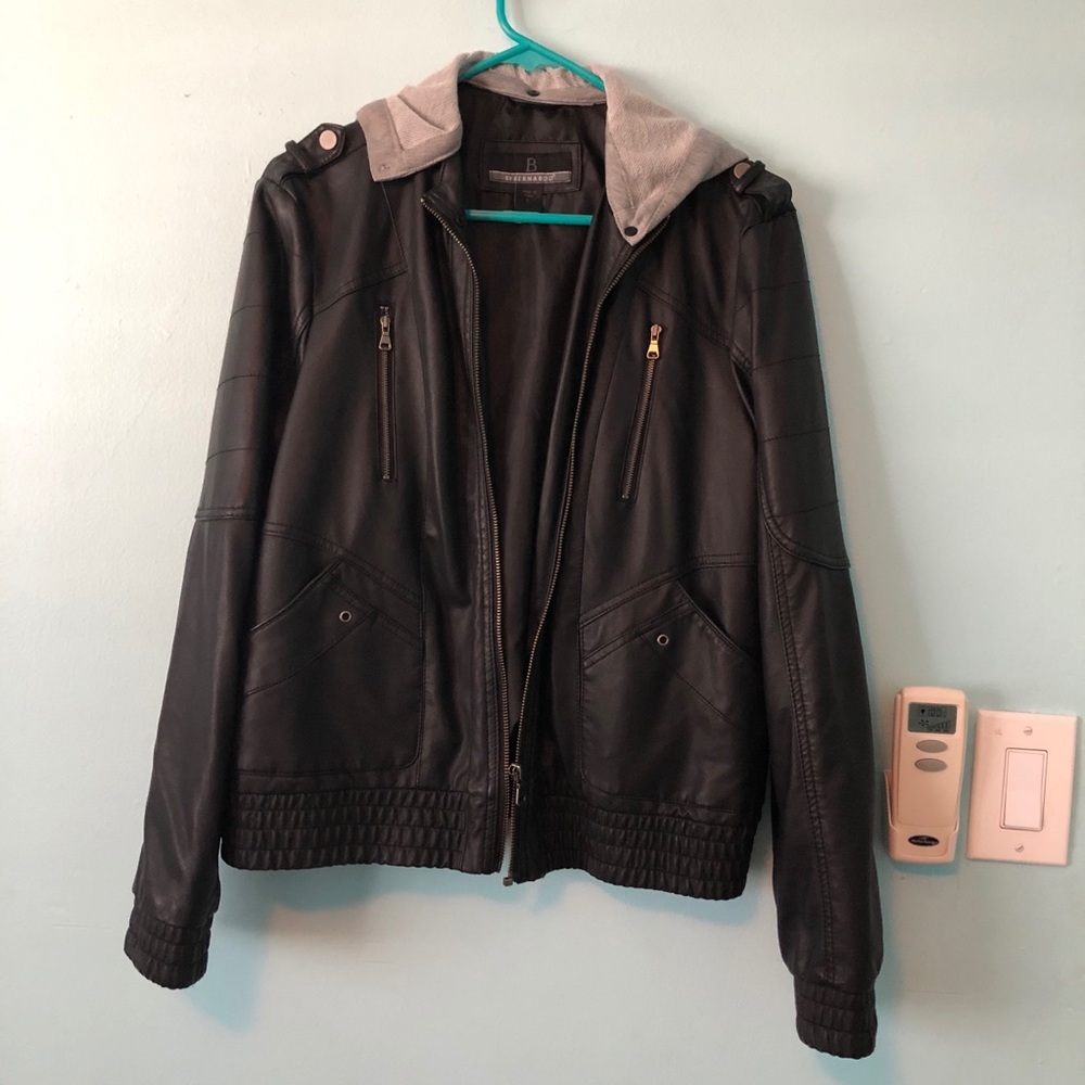Women’s Faux Leather Hooded Jacket